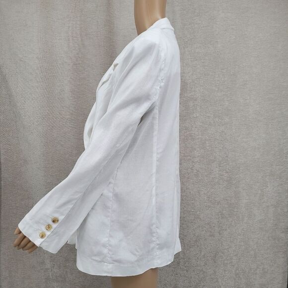 EVEREVE Stanton White Linen Blend Double Breasted Blazer Women's Small - Picture 3 of 11